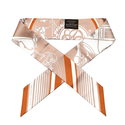 Hermes Silk Ex-Libris Twilly Beige White Caramel 1 of 4
