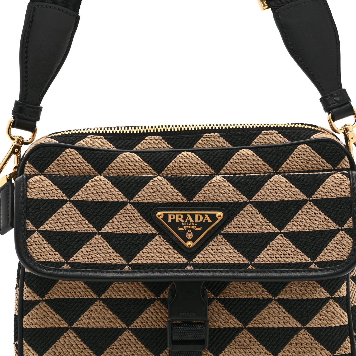 Prada Jacquard Saffiano Triangolo Symbole Embroidered Pocket Single Snap Buckle Messenger Flap Bag  Black Corda 8 of 10