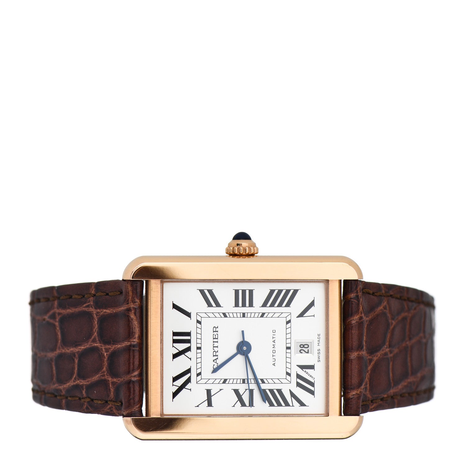 Cartier Stainless Steel 18K Pink Gold Alligator 31mm Tank Solo Automatic Watch Brown 2 of 5
