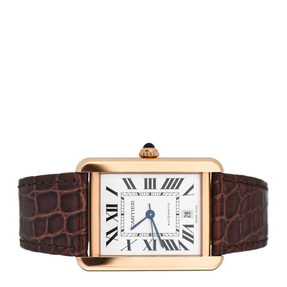 Cartier Stainless Steel 18K Pink Gold Alligator 31mm Tank Solo Automatic Watch Brown 2 of 5