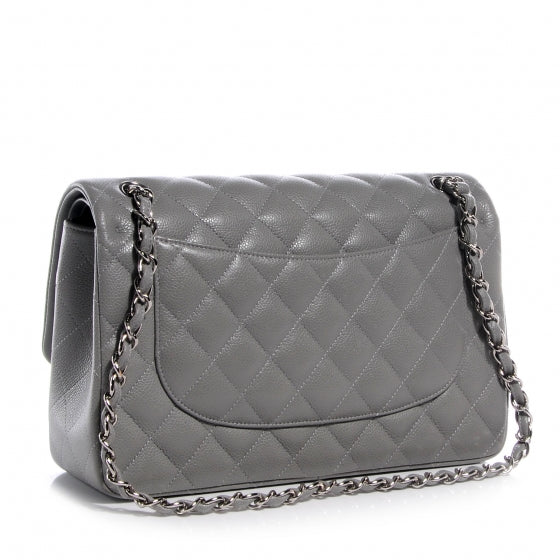 Caviar Jumbo Double Flap Grey