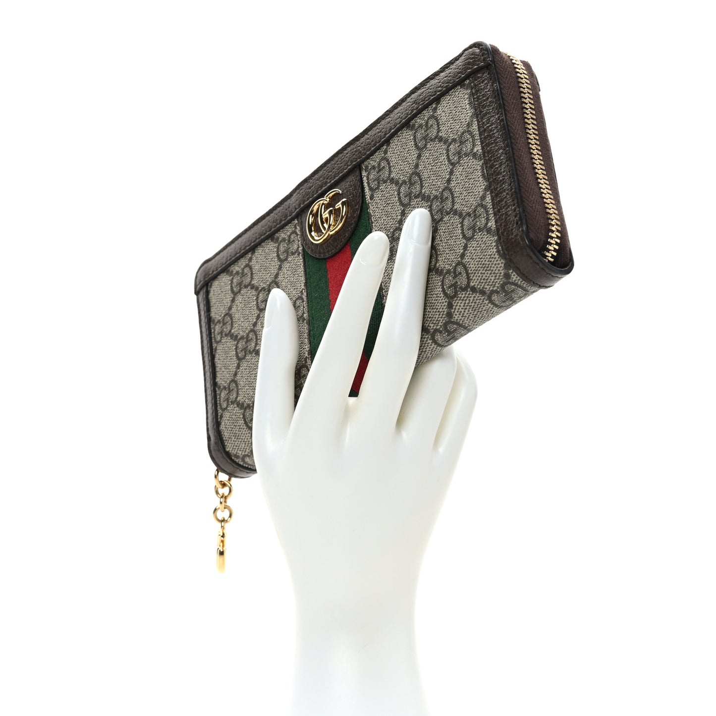 GG Supreme Monogram Web Ophidia Zip Around Wallet Brown