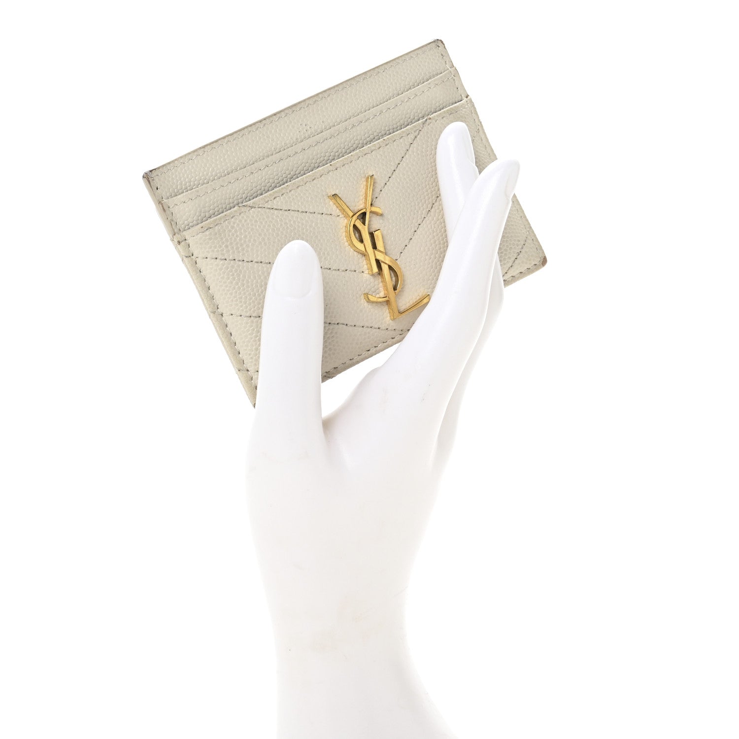 Saint Laurent Grain De Poudre Matelasse Chevron Monogram Credit Card Case Crema Soft 2 of 10