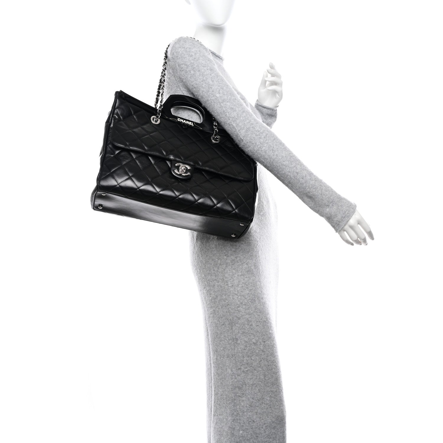 Chanel Glazed Calfskin Quilted Large CC Delivery Tote Black 2 of 12