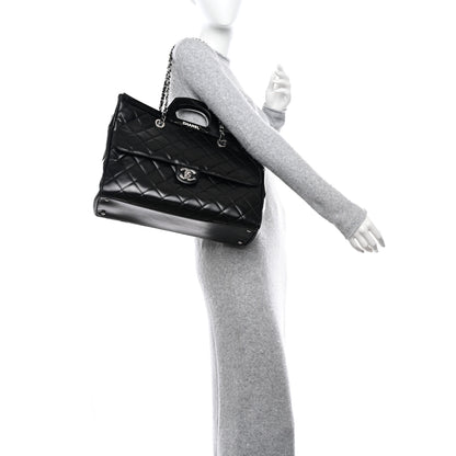 Chanel Glazed Calfskin Quilted Large CC Delivery Tote Black 2 of 12