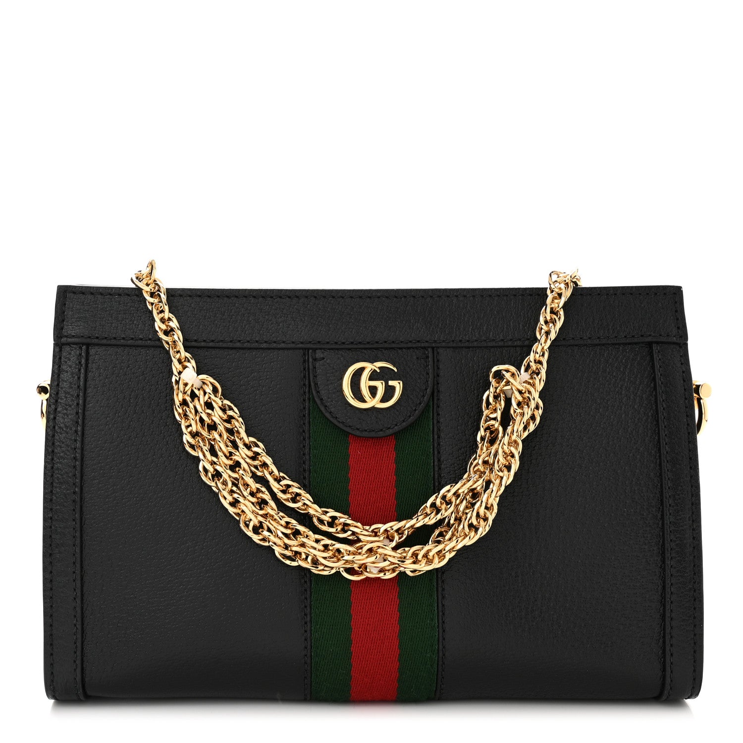 Gucci Calfskin GG Web Small Ophidia Chain Shoulder Bag Black 1 of 11