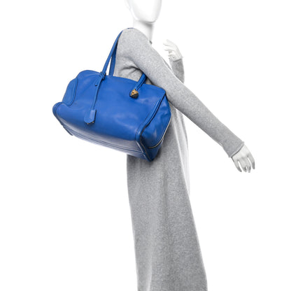 Alexander McQueen Pebbled Calfskin Large Skull Padlock Zip Around Tote Cobalt 2 of 11