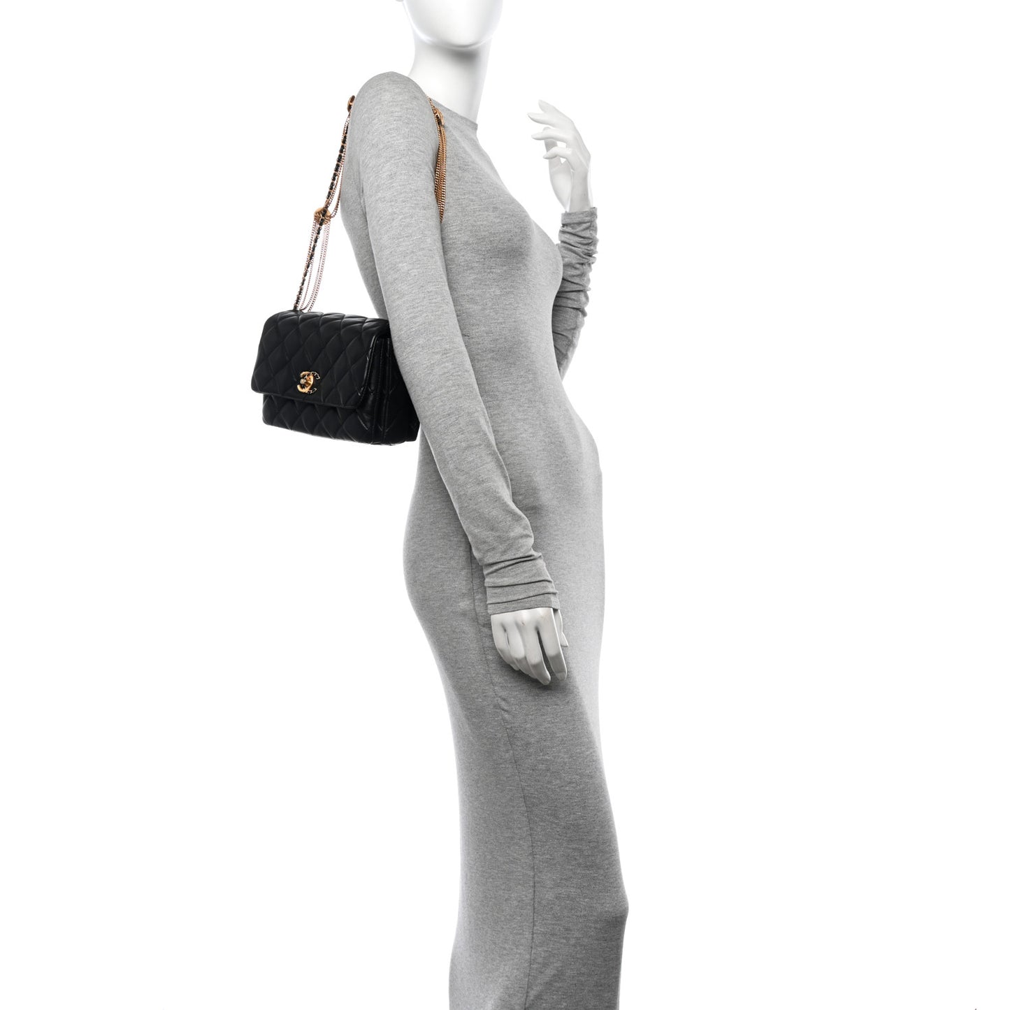 Lambskin Quilted Mini Medallion Multi Chain Flap Black