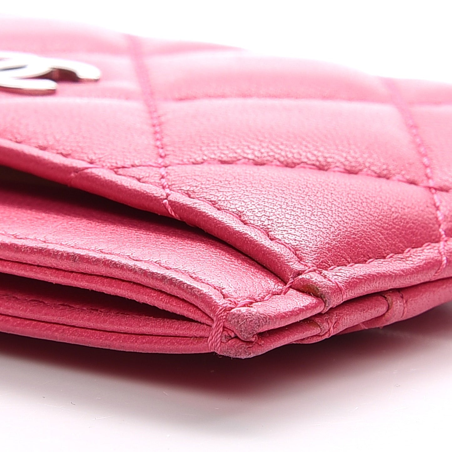 Lambskin Quilted Card Holder Fuchsia