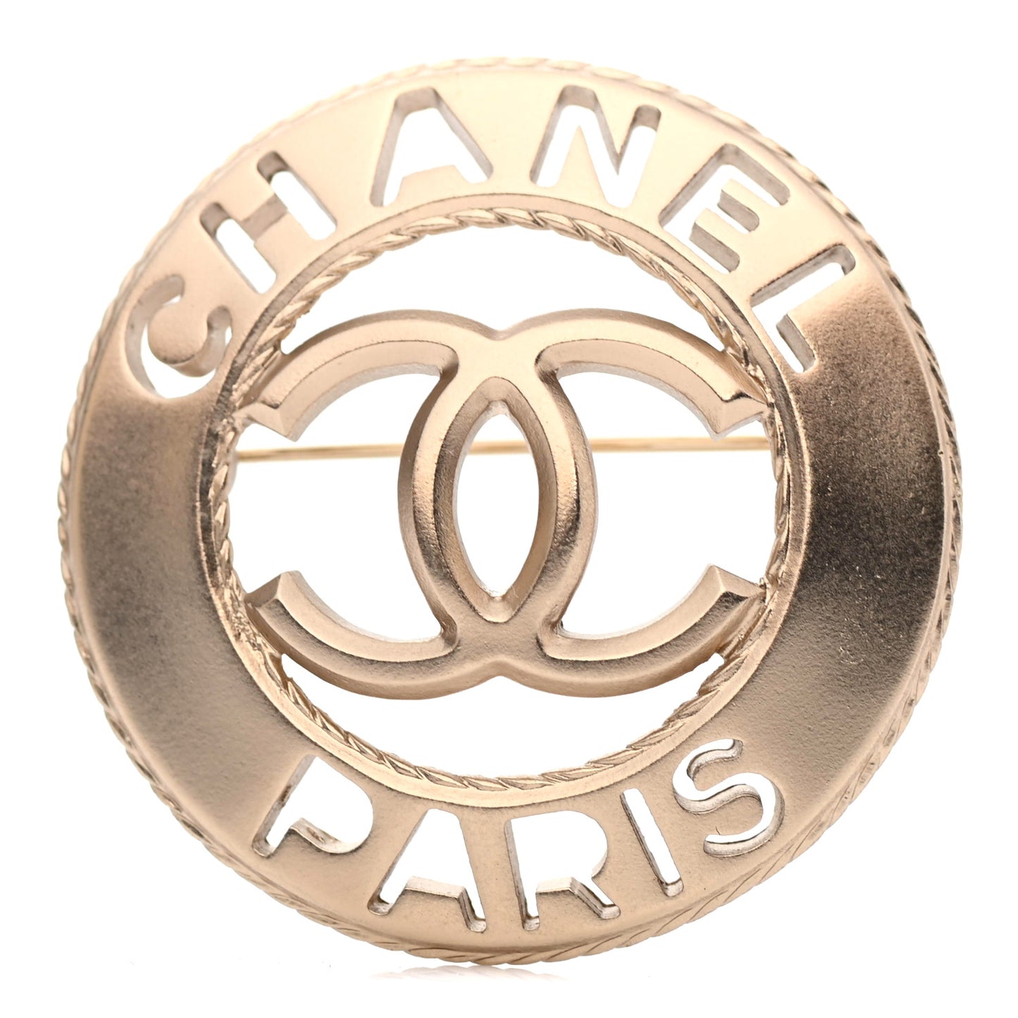 Metal CC Paris Brooch Gold