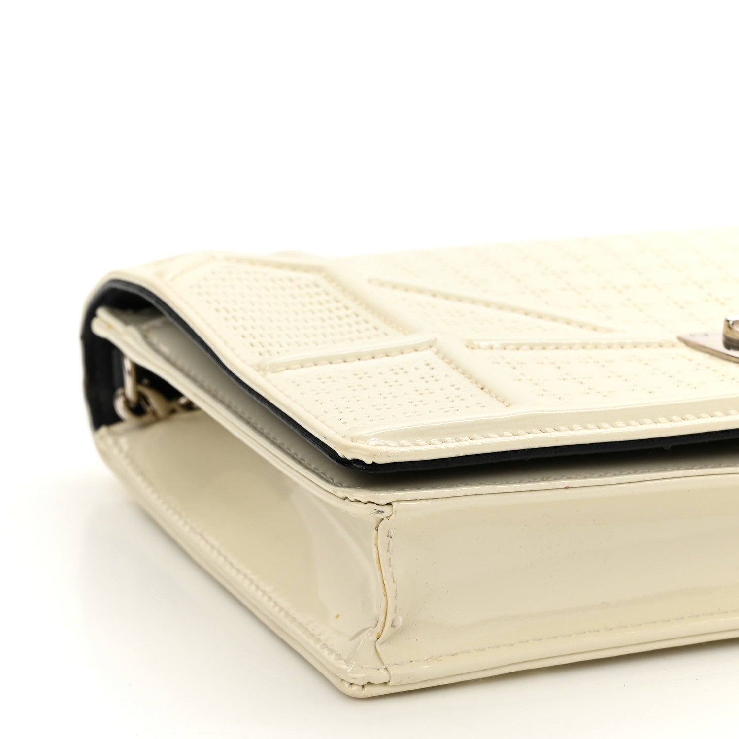 Christian Dior Patent Micro-Cannage Diorama Wallet on Chain Pouch White 8 of 9