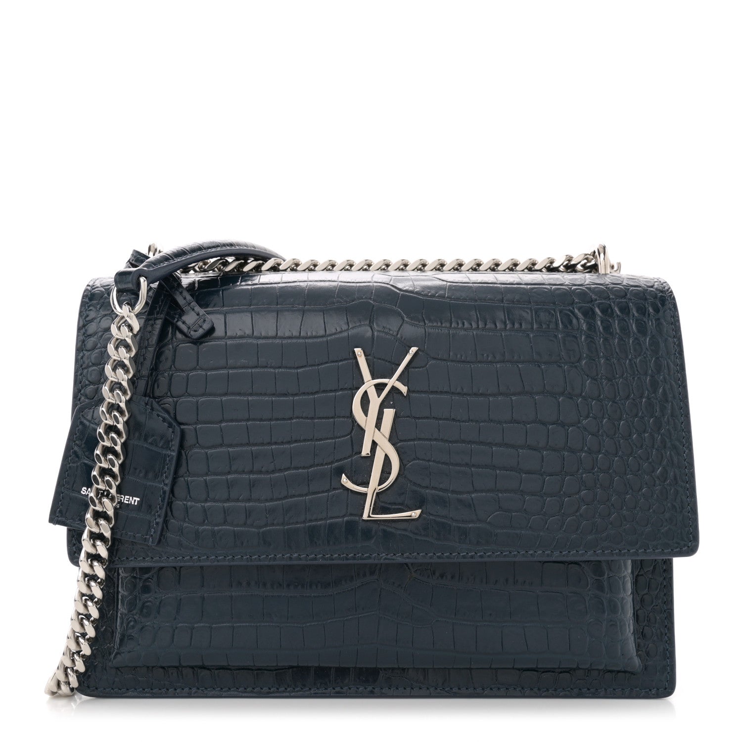 Saint Laurent Calfskin Crocodile Embossed Medium Monogram Sunset Navy 1 of 11