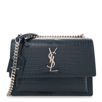 Saint Laurent Calfskin Crocodile Embossed Medium Monogram Sunset Navy 1 of 11