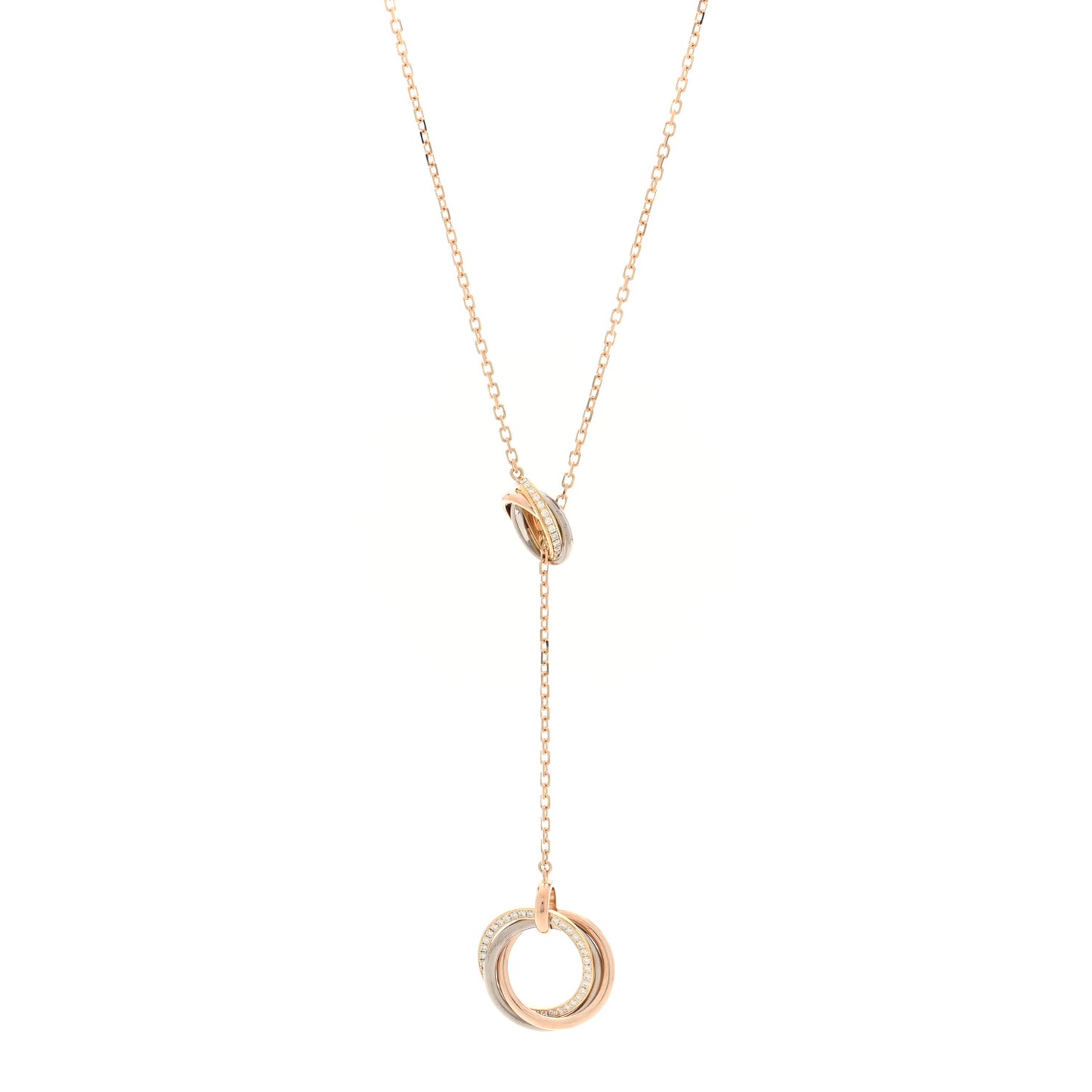 18K Pink Yellow White Gold Diamond Trinity Lariat Necklace