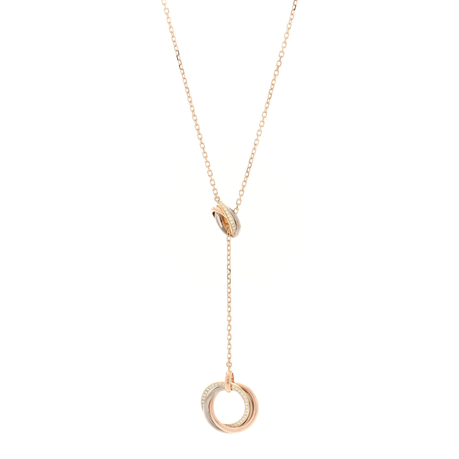 Cartier 18K Pink Yellow White Gold Diamond Trinity Lariat Necklace 1 of 5