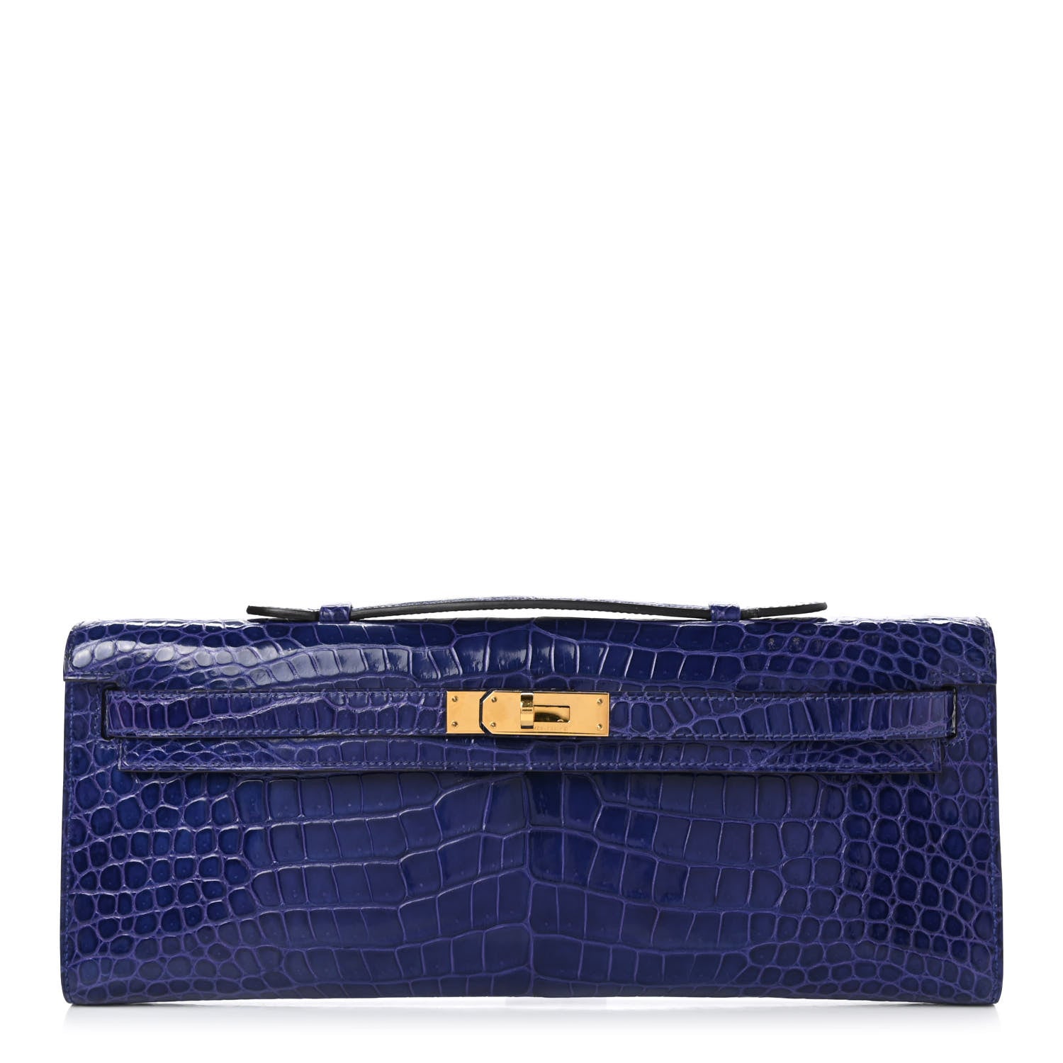 Hermes Shiny Porosus Crocodile Kelly Cut Pochette Bleu Electrique 1 of 7
