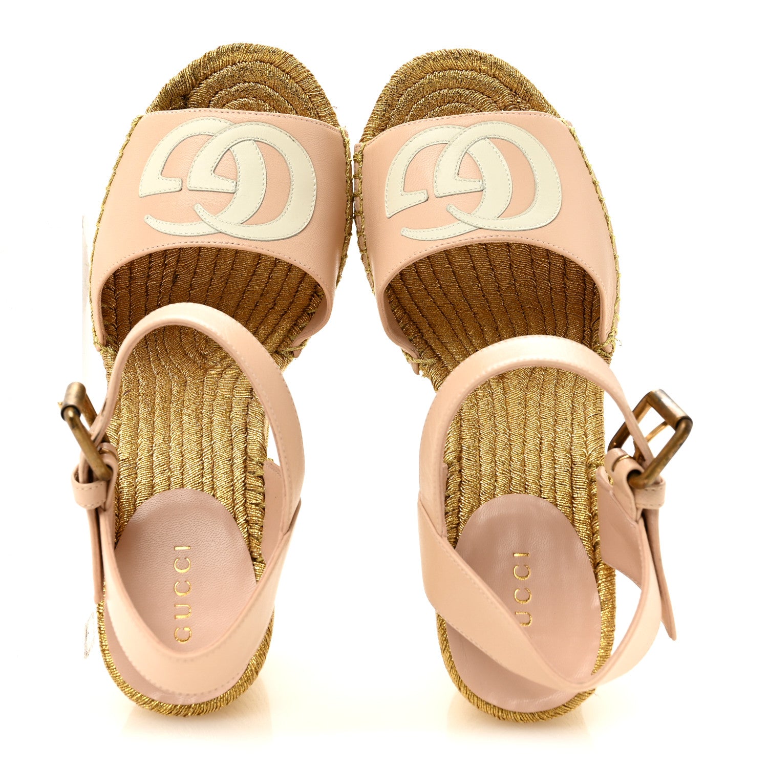 Gucci Malaga Kid Lifford Calfskin GG Espadrille Wedge Sandals 35 Skin Rose Dusty White 2 of 10