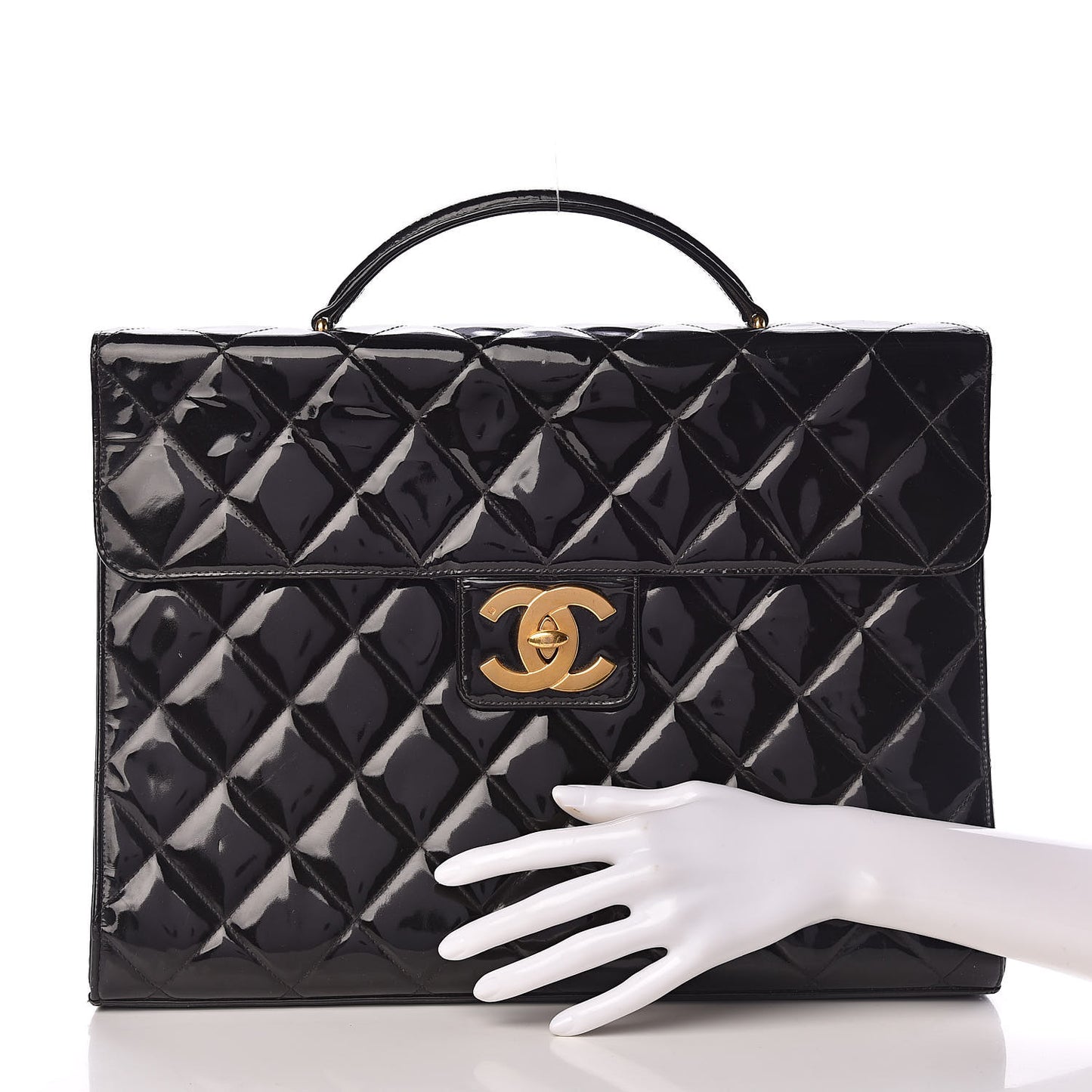 Patent Quilted Briefcase Laptop Bag Black