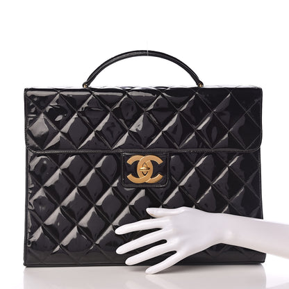Chanel Patent Quilted Briefcase Laptop Bag Black 2 of 22
