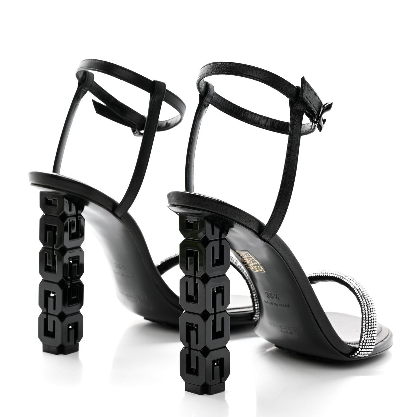 Smooth Nappa Crystal G Cube 105mm Sandals 38.5 Black Silvery