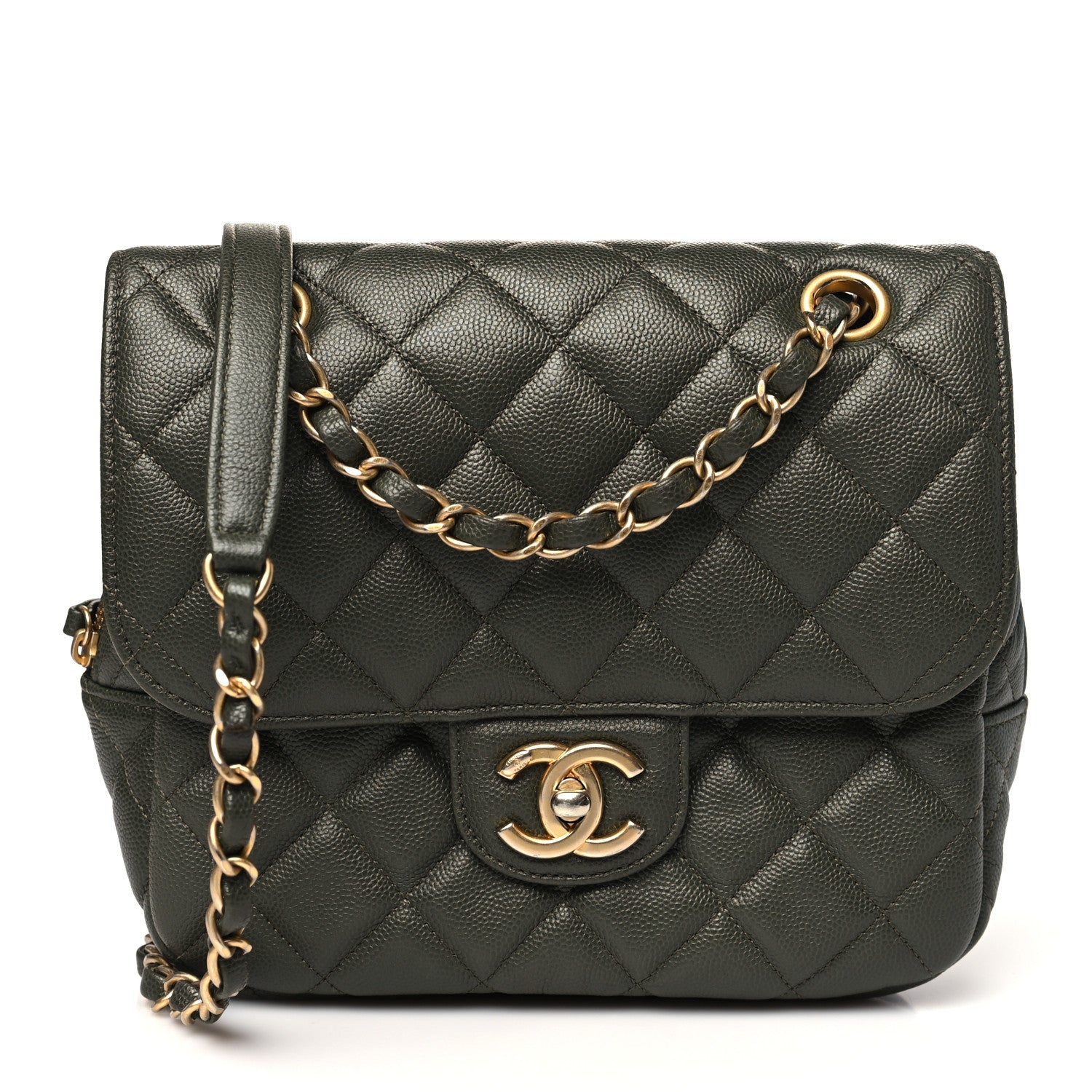 Chanel Caviar Quilted Zip Flap Khaki 1734180 – FASHIONPHILE