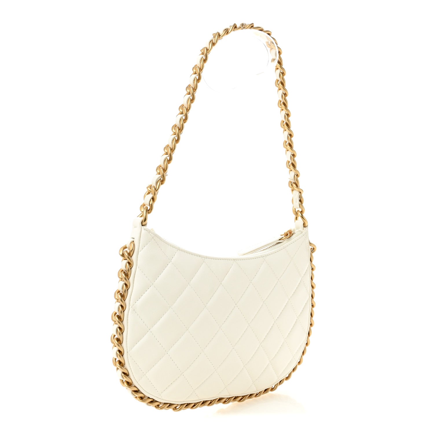 Chanel Shiny Crumpled Lambskin Quilted Trendy Chain Around Hobo White 3 of 12