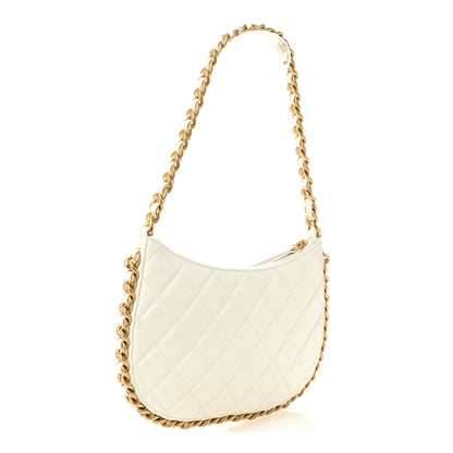 Chanel Shiny Crumpled Lambskin Quilted Trendy Chain Around Hobo White 3 of 12