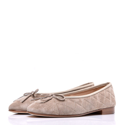 Chanel Suede Quilted Cap Toe CC Ballerina Flats 36 Beige 3 of 7