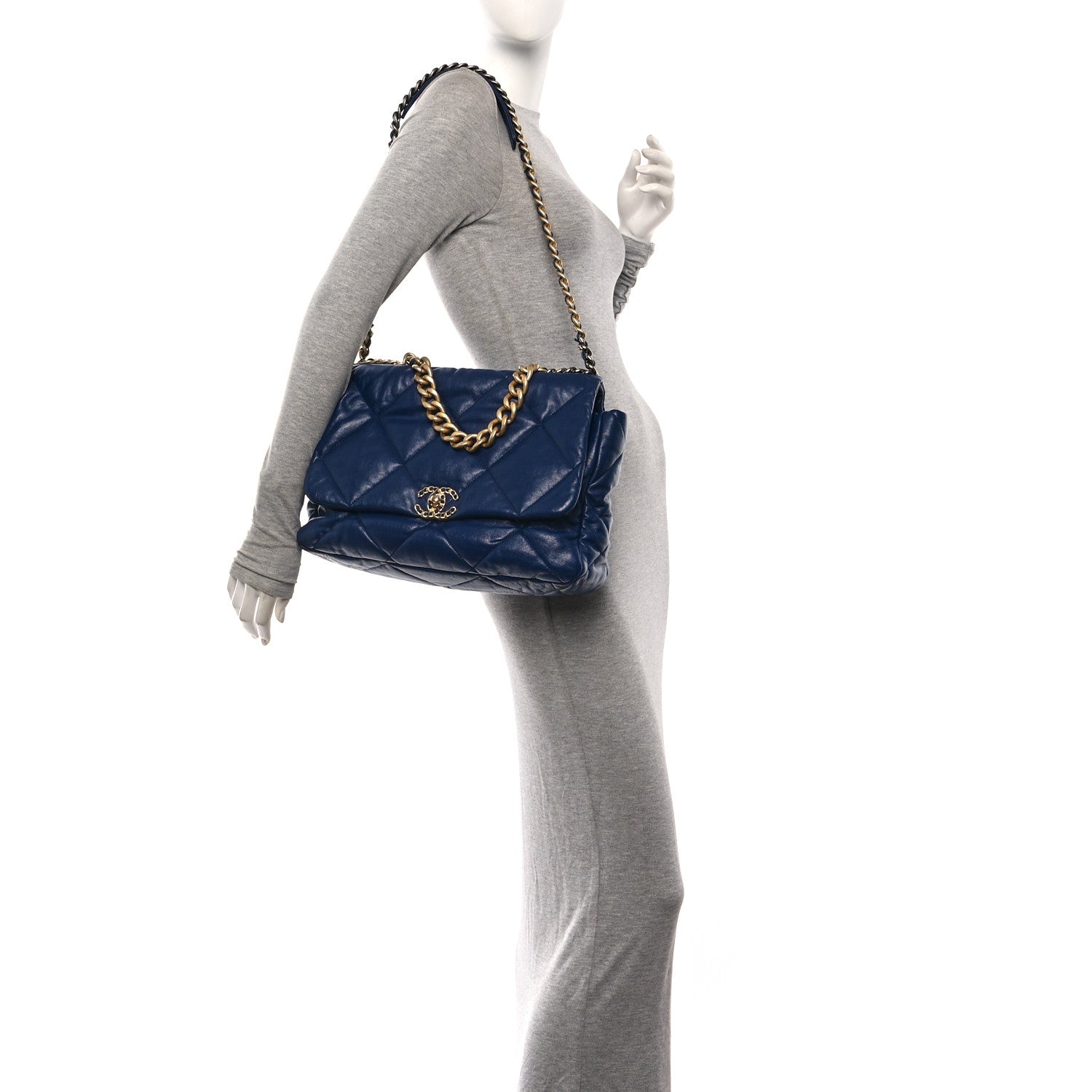 Chanel Goatskin Quilted Maxi Chanel 19 Flap Navy Blue 2 of 10