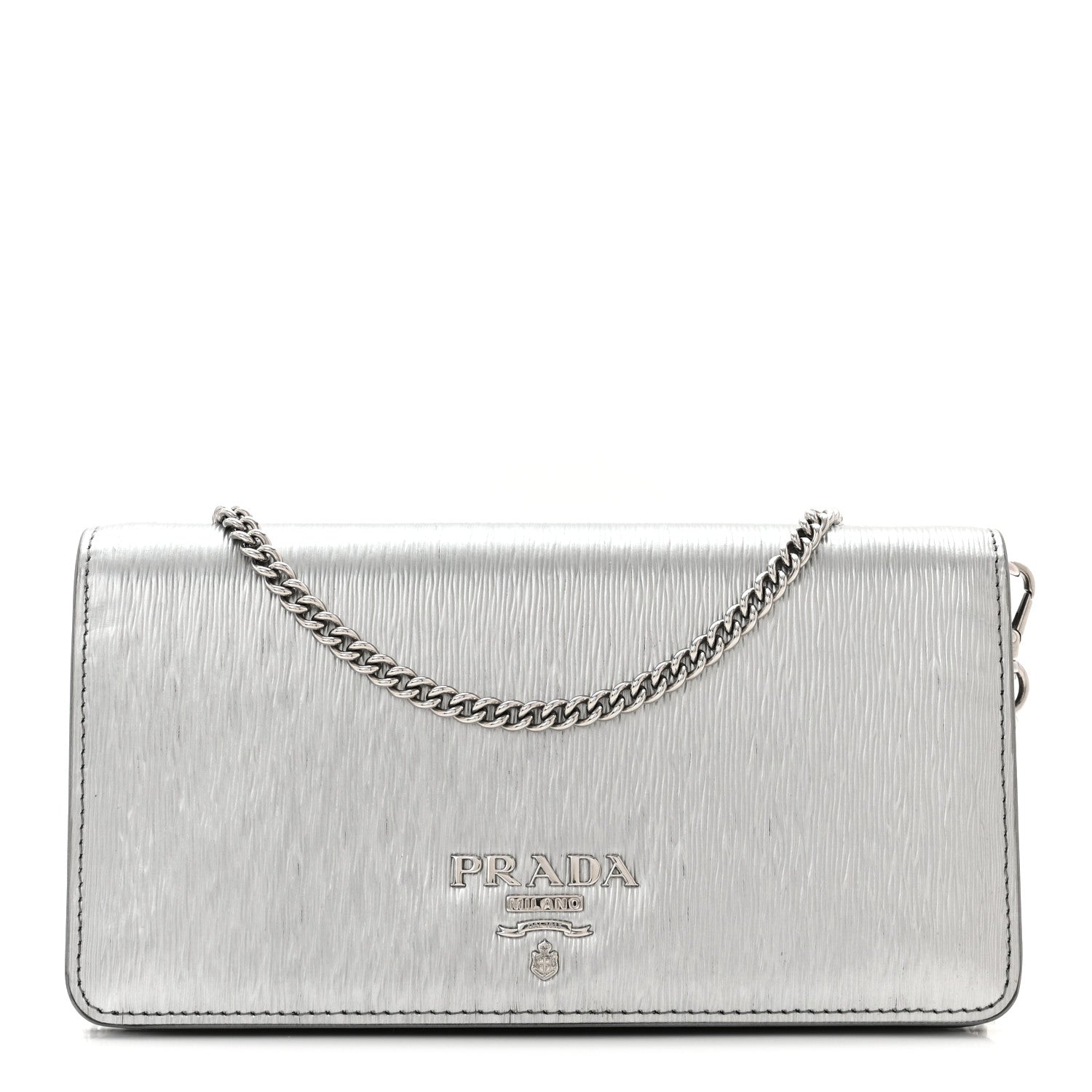 Prada Metallic Vitello Move Oro Chain Wallet Cromo 1 of 9