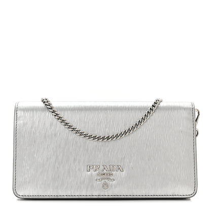 Prada Metallic Vitello Move Oro Chain Wallet Cromo 1 of 9
