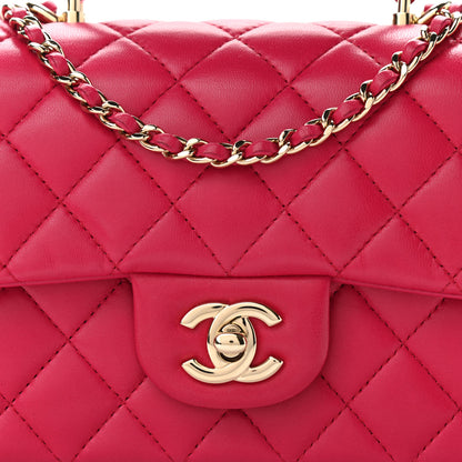 Chanel Lambskin Quilted Mini Top Handle Rectangular Flap Dark Pink 8 of 13