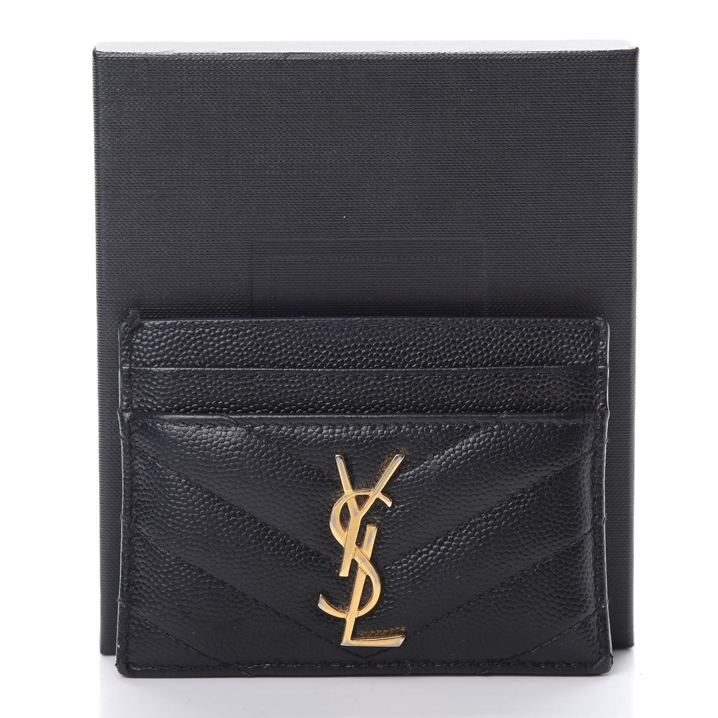 Grain De Poudre Matelasse Chevron Monogram Credit Card Case Black