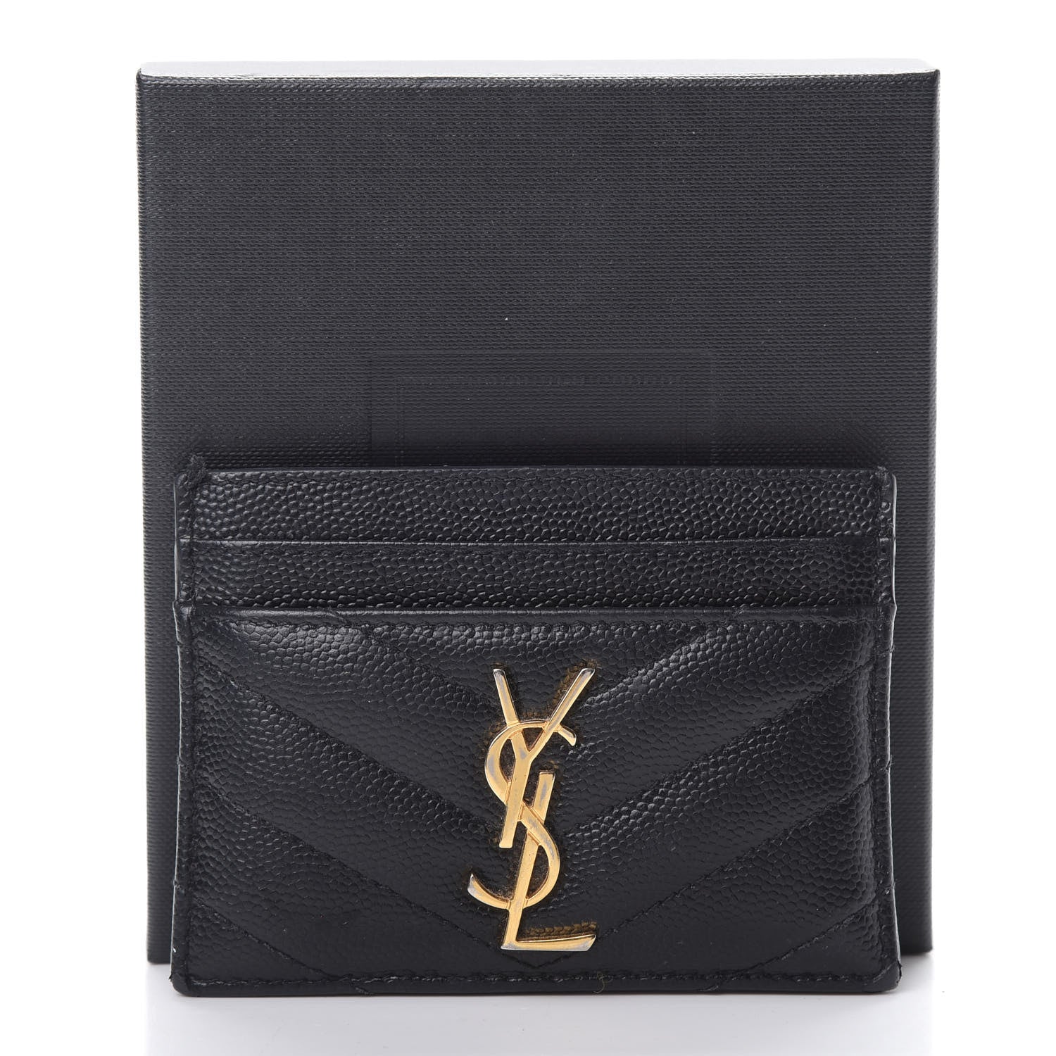 Saint Laurent Grain De Poudre Matelasse Chevron Monogram Credit Card Case Black 12 of 12