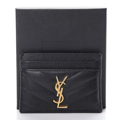 Saint Laurent Grain De Poudre Matelasse Chevron Monogram Credit Card Case Black 12 of 12