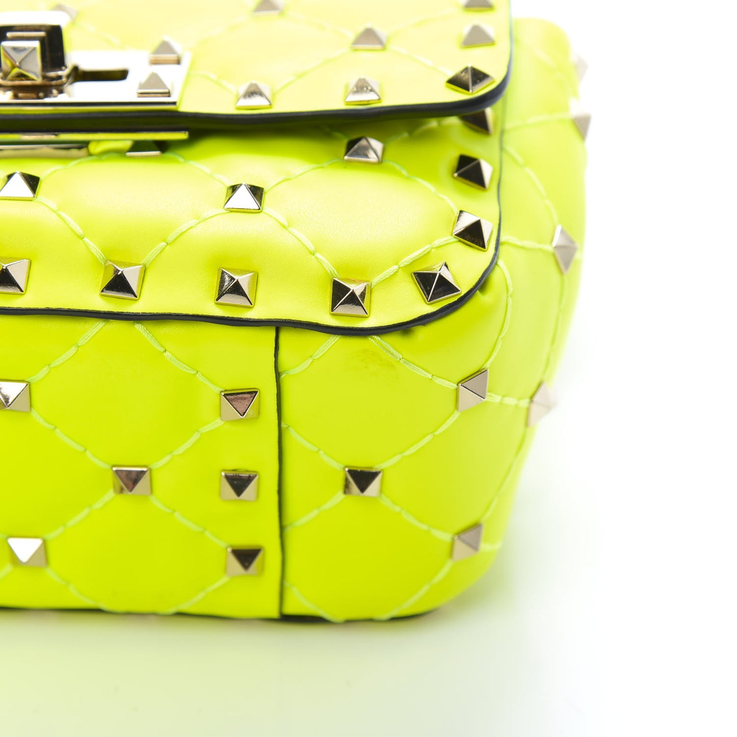 Calfskin Micro Rockstud Spike Shoulder Bag Lime
