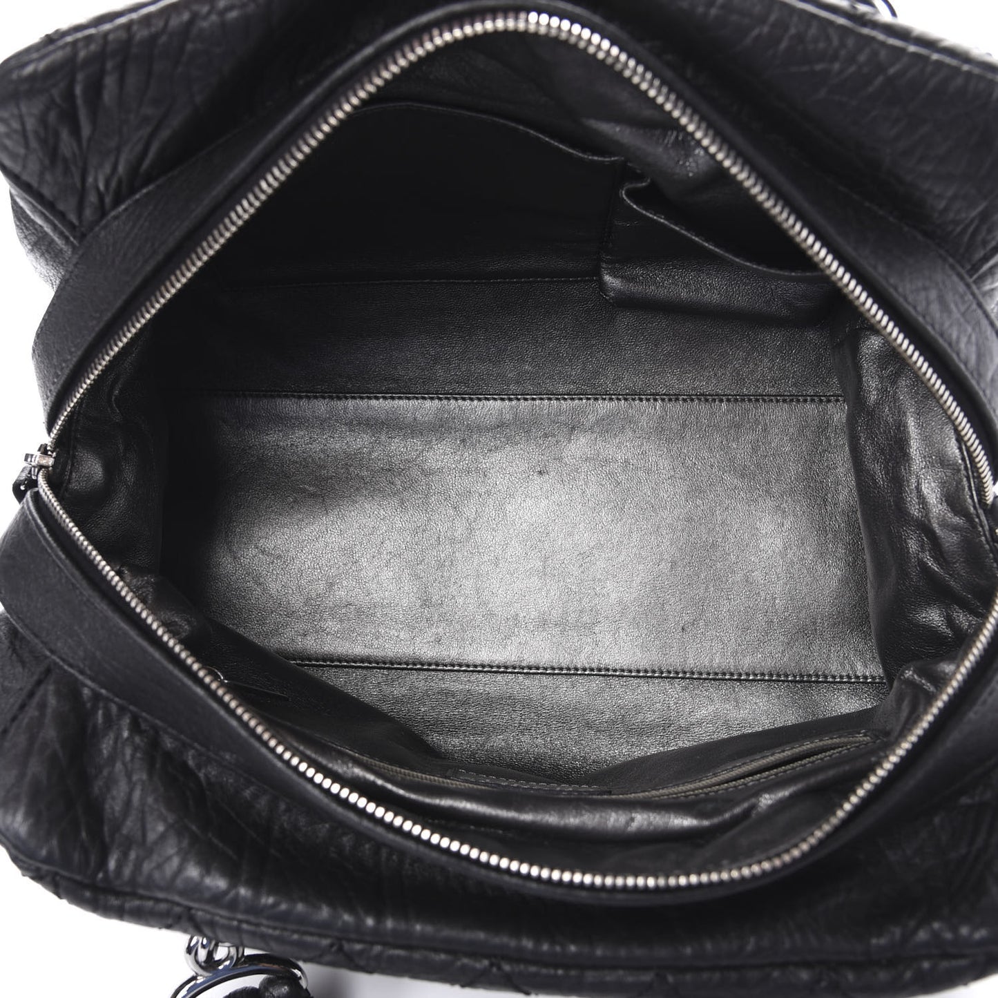 Distressed Lambskin Quilted Small Le Marais Tote Black
