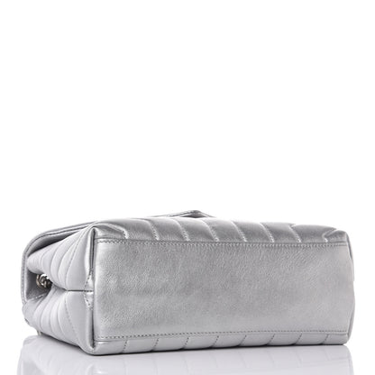 Saint Laurent Calfskin Y Quilted Monogram Small Loulou Chain Satchel Silver 4 of 14