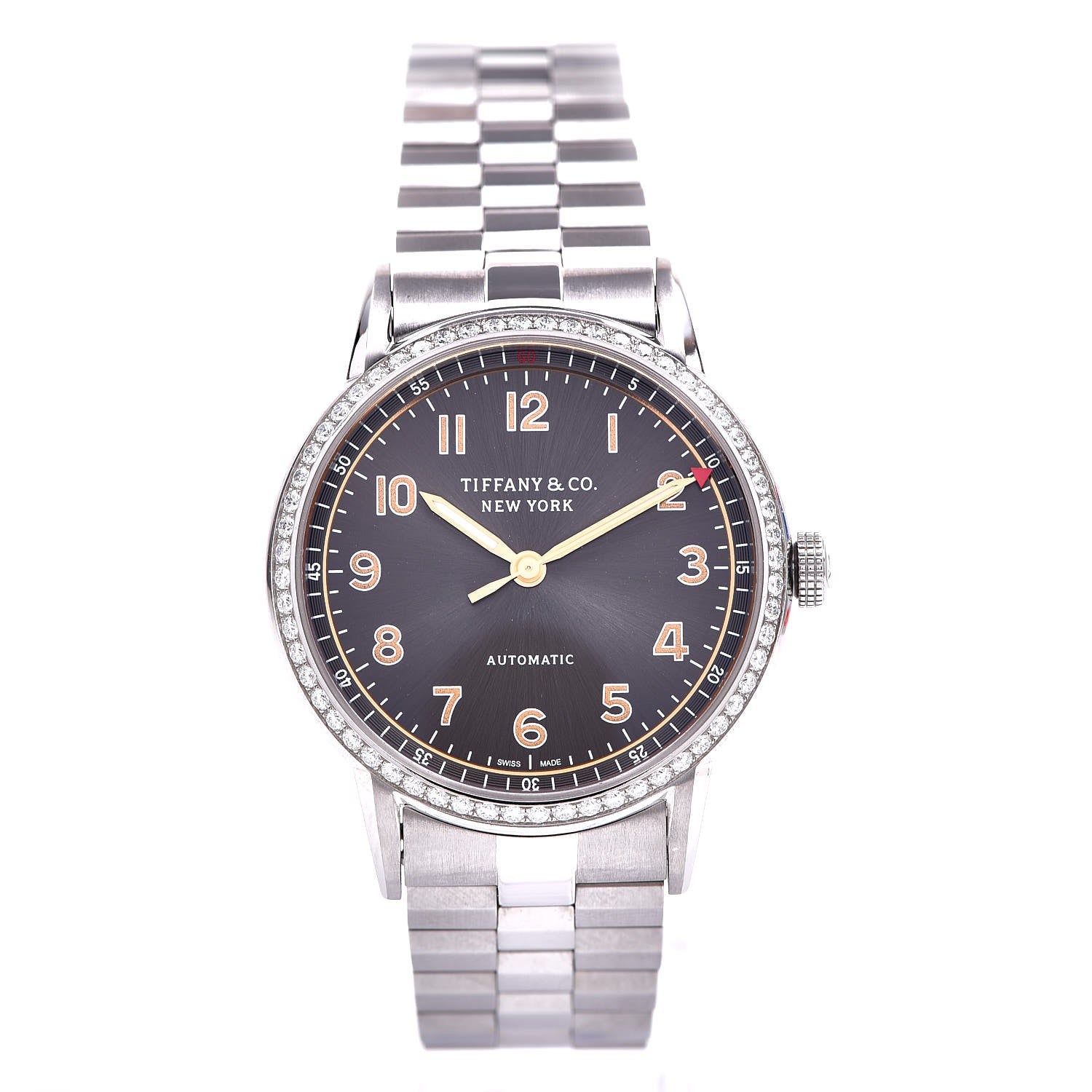 Tiffany Stainless Steel Diamond Bezel 34mm CT60 3-Hand Automatic Watch Grey 1 of 7