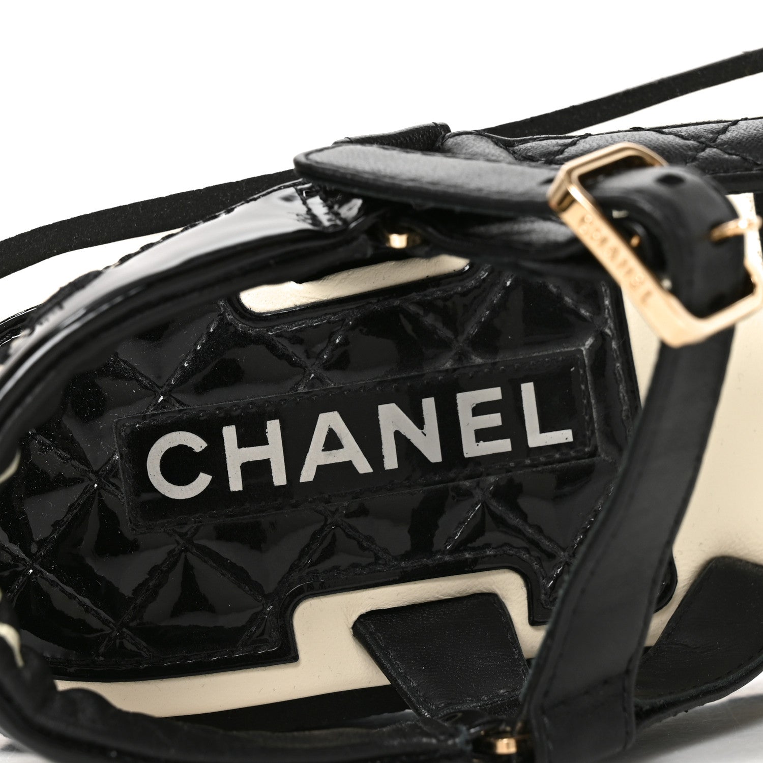 Chanel Lambskin Patent Calfskin Logo Platform Sandals 36 Black 7 of 9
