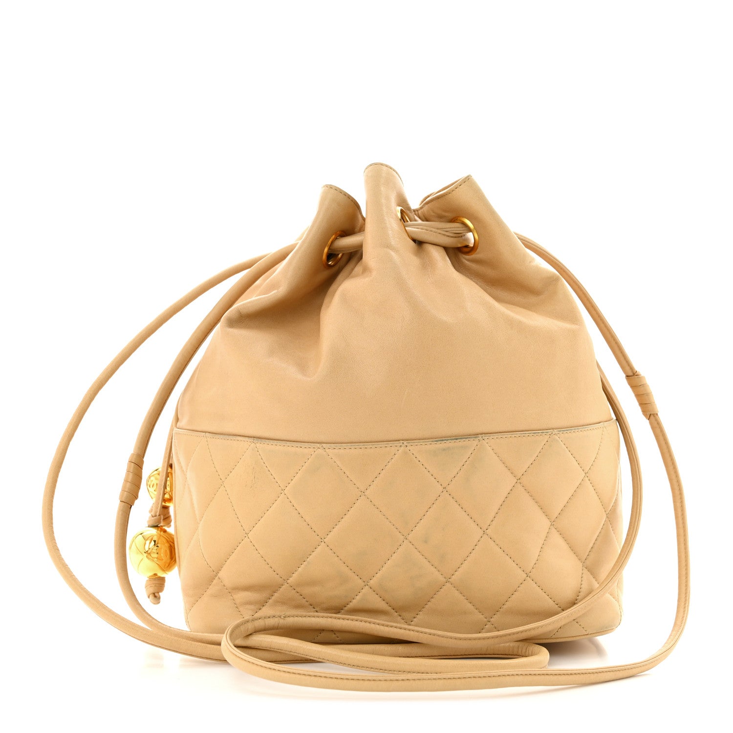 Chanel Lambskin Quilted Drawstring Bucket Bag Beige 3 of 13
