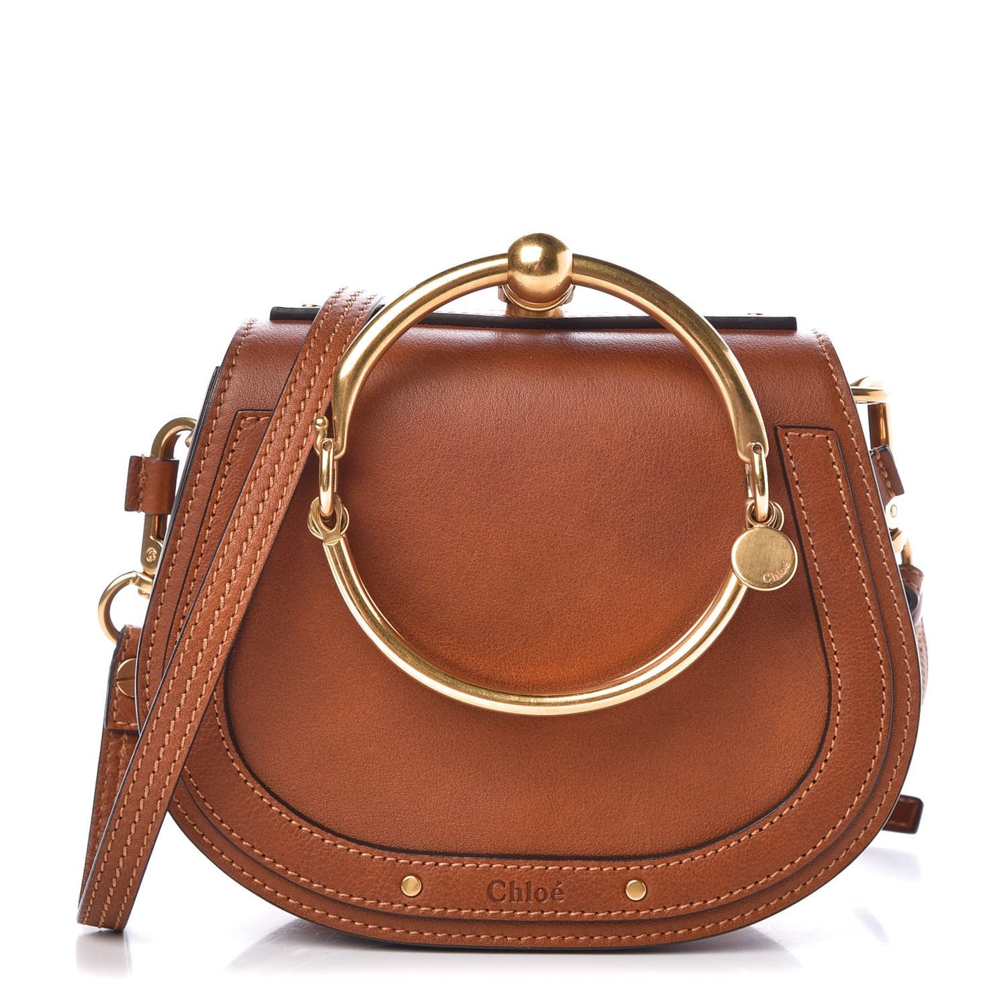 Calfskin Suede Small Nile Bracelet Bag Caramel