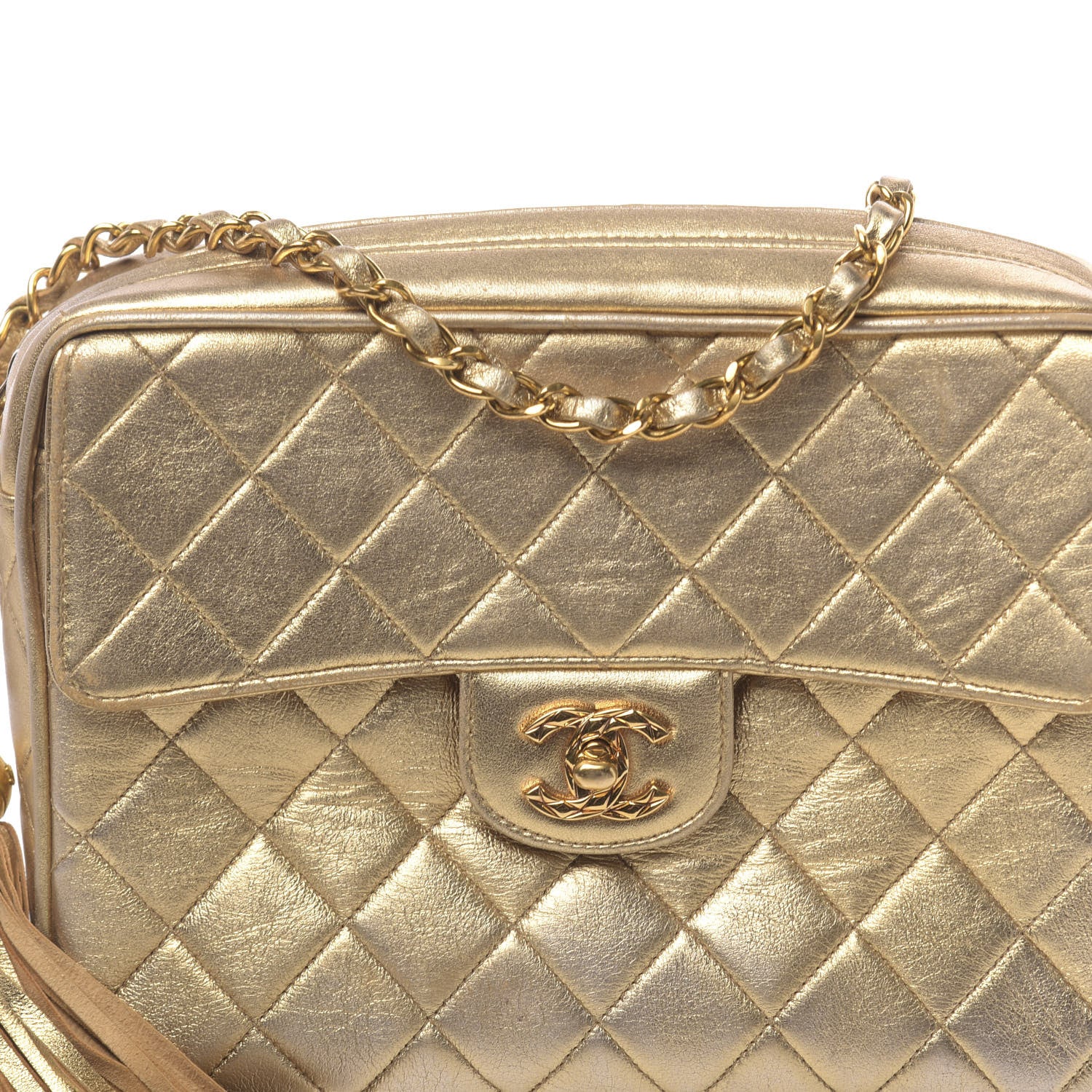 Chanel Metallic Lambskin Quilted Camera Case Gold 12 of 25