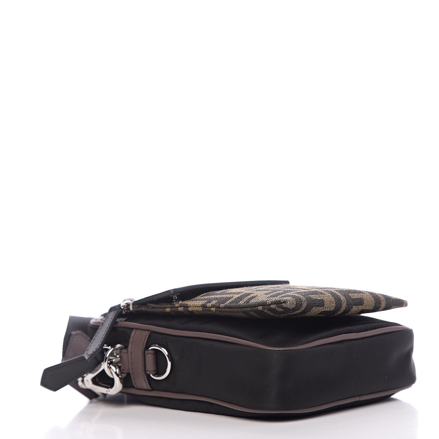 Nylon Fabric Jacquard Chamois FF 1974 Medium Crossbody Messenger Black Nuvola