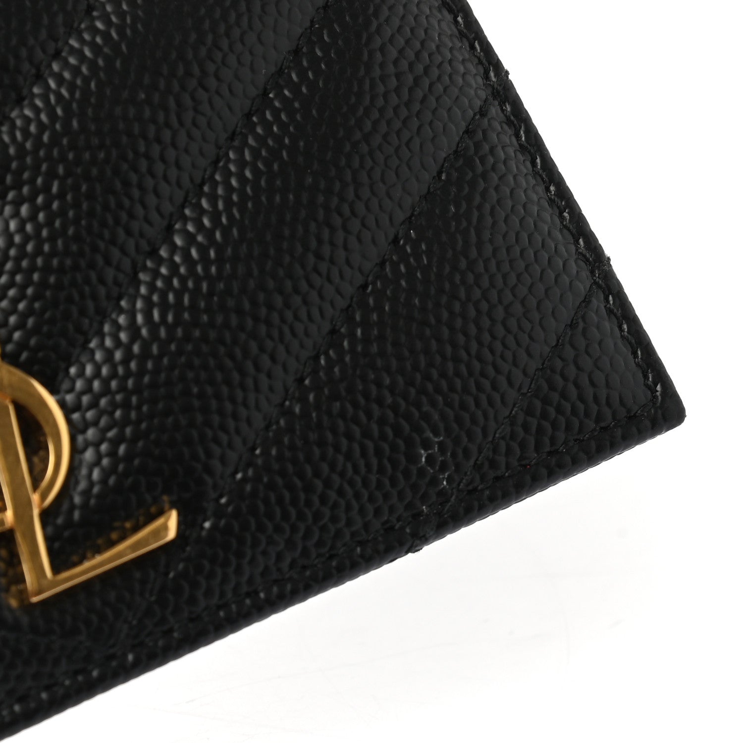 Saint Laurent Grain De Poudre Matelasse Chevron Monogram Credit Card Case Black 8 of 9