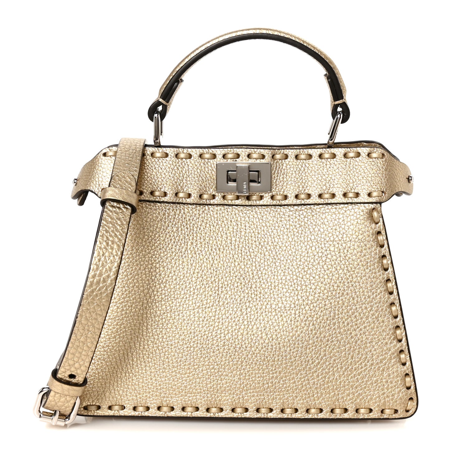 Metallic Cuoio Roma Sellerissima Nappa Sintetica Tape Stitch Petite Peekaboo I SEE U Iconic Satchel Platino