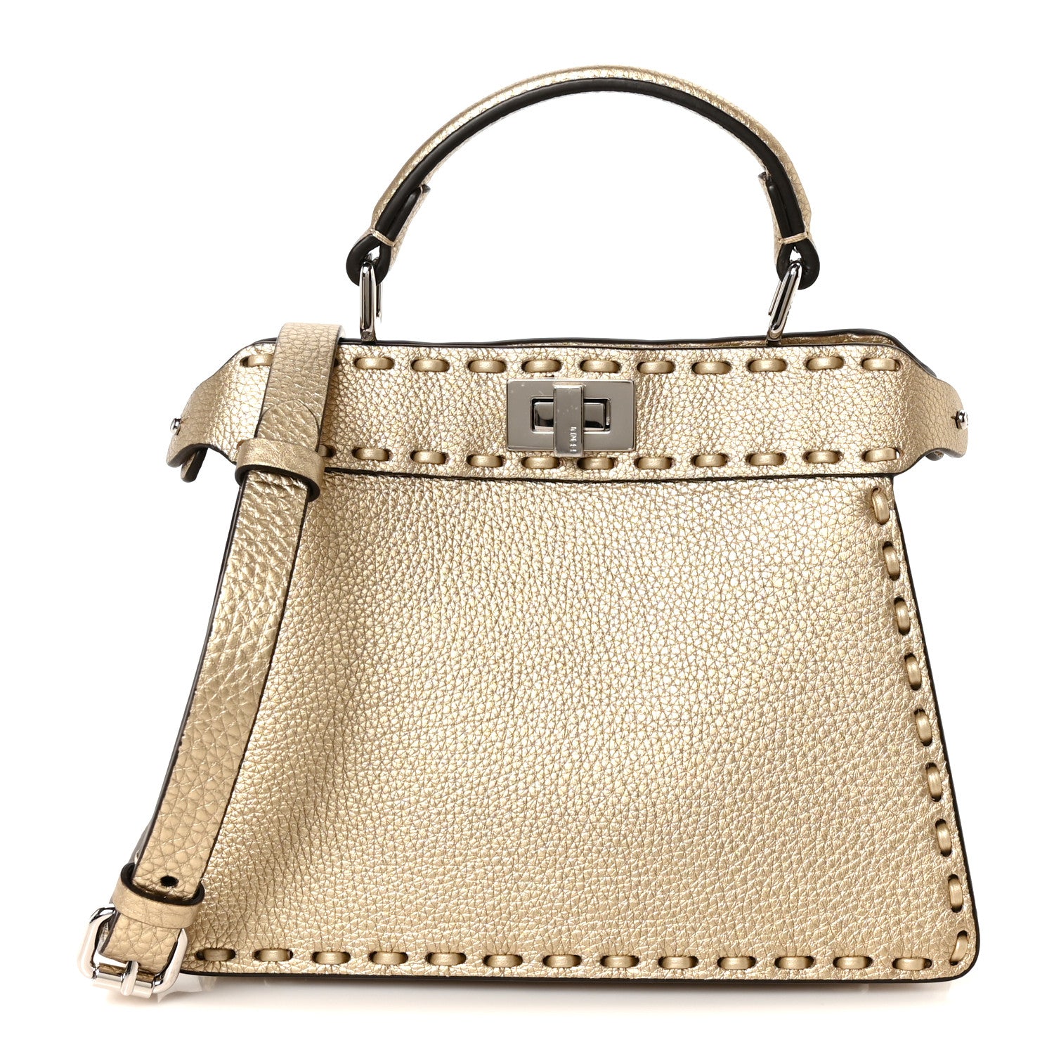 Fendi Metallic Cuoio Roma Sellerissima Nappa Sintetica Tape Stitch Petite Peekaboo I SEE U Iconic Satchel Platino 1 of 11