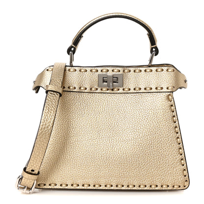 Fendi Metallic Cuoio Roma Sellerissima Nappa Sintetica Tape Stitch Petite Peekaboo I SEE U Iconic Satchel Platino 1 of 11