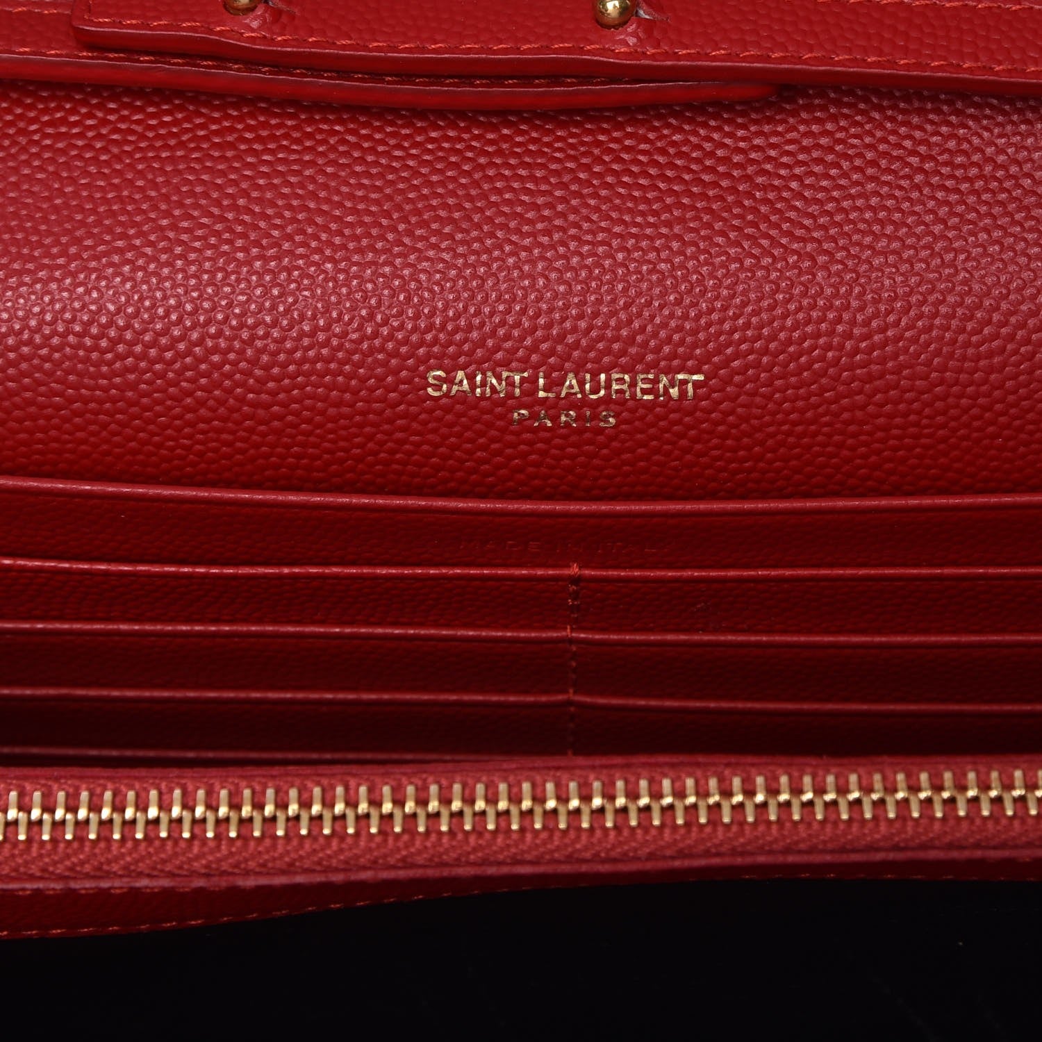Saint Laurent Grain De Poudre Matelasse Chevron Monogram Chain Wallet New Red 6 of 8