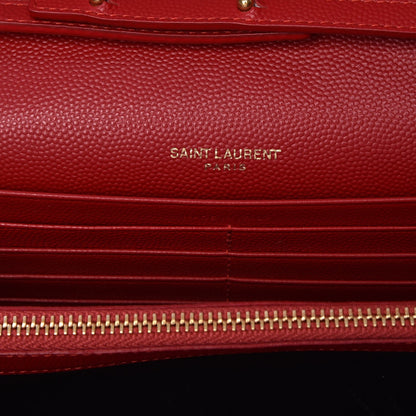 Saint Laurent Grain De Poudre Matelasse Chevron Monogram Chain Wallet New Red 6 of 8